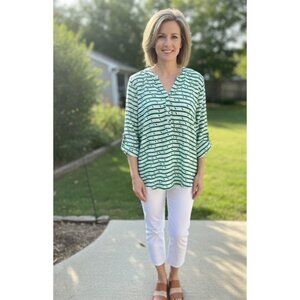 Sunday in Brooklyn MP Striped Green & White Blouse With Button Detail